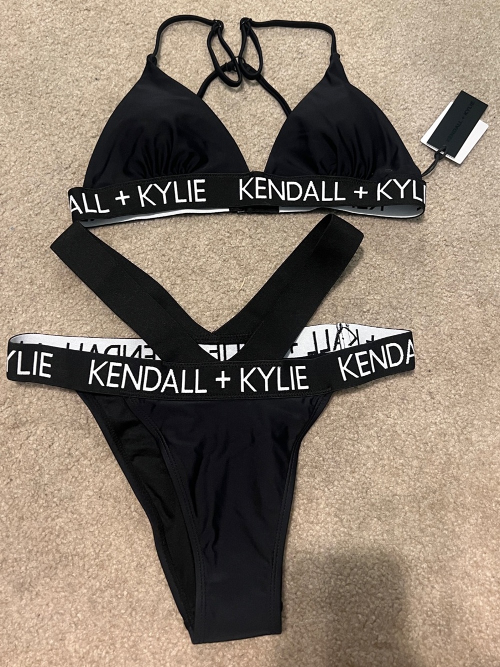 Kendall & Kylie Black Logo Elastic Bikini Set